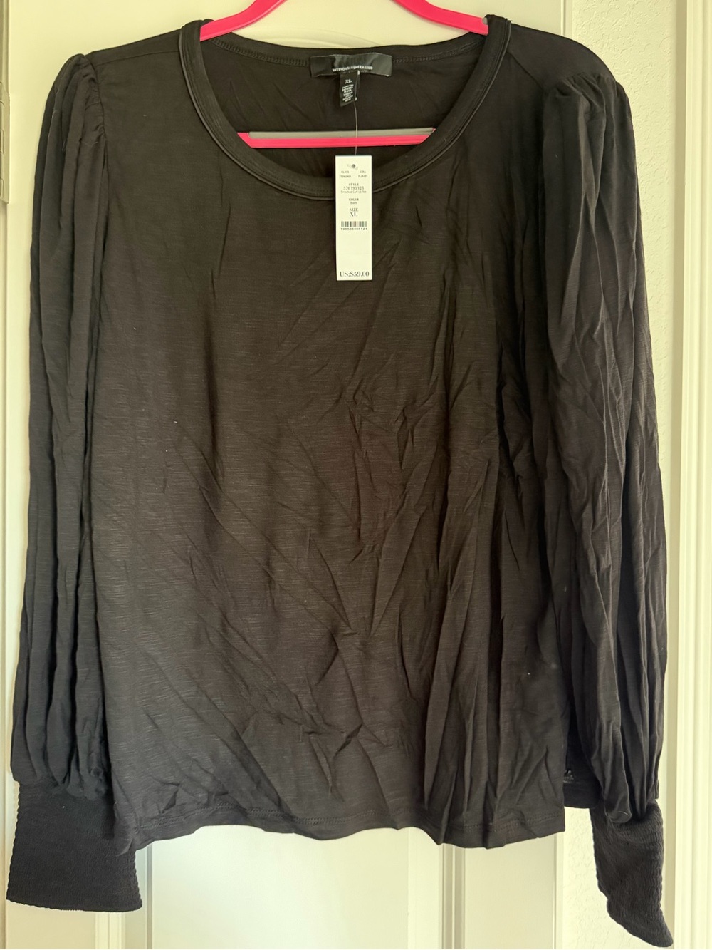 Black Long-Sleeve Puff-Sleeve Top - WHBM